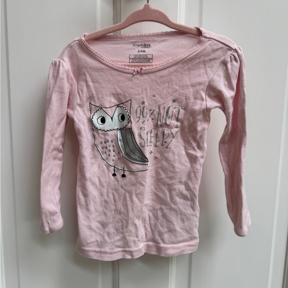 Simple Joys by Carter's 24M Girls Pink Owl 99% Not Sleepy Long Sleeve Pajama Top - Picture 1 of 5